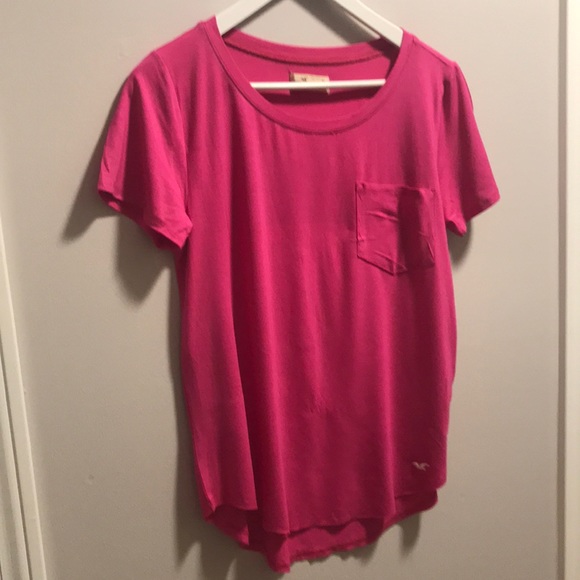 Hollister hot pink round neck pocket t-shirt. Size medium - Picture 1 of 3
